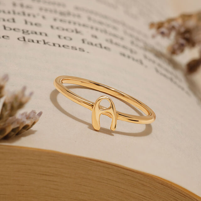 Letter A 14KT Yellow Gold Initial Ring,,hi-res image number null