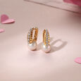 Pearl Forever Diamond & Gold Hoop Earrings,,hi-res view 1