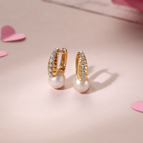 Pearl Forever Diamond & Gold Hoop Earrings