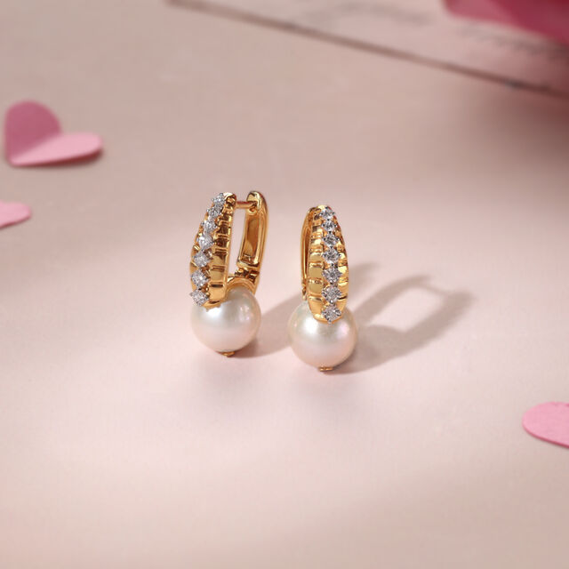 Pearl Forever Diamond & Gold Hoop Earrings,,hi-res image number null