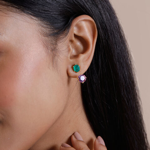 Versatile Detachable Amethyst and Onyx Stud Earrings