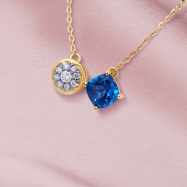 14KT Yellow Gold Rare Pair Diamond and Blue Topaz Necklace,,hi-res image number null