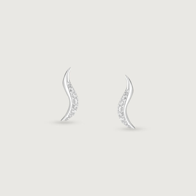 Curved Glow Silver Stud Earrings,,hi-res image number null