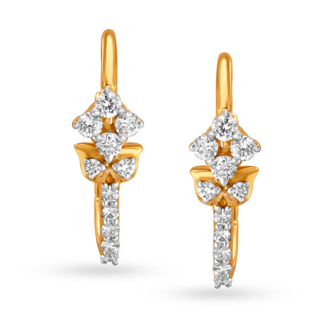 Delightful 18 Karat Yellow Gold And Diamond Floral Hoops,,hi-res view 4