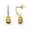 14KT Yellow Gold Quartz And Diamond Drop Earrings With Stylised Cone Design And Openwork,,hi-res view 2
