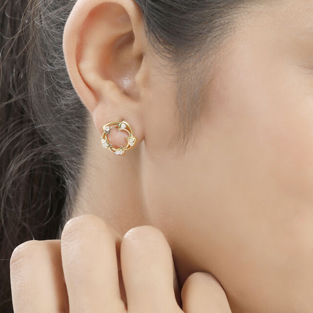 14 KT Yellow Gold Sphere Diamond Stud Earrings,,hi-res view 3