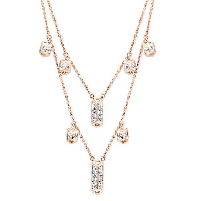 14 KT Rose Gold Minimal Festive Diamond Necklace,,hi-res view 2