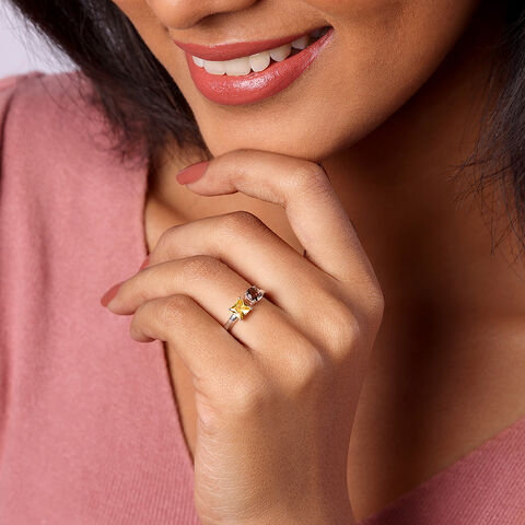 Smokey Elegance & Citrine Spark Silver Ring