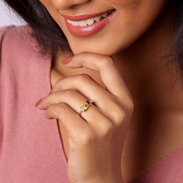 Smokey Elegance & Citrine Spark Silver Ring,,hi-res image number null