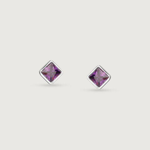 Vivid Geometric Amethyst Silver Stud Earrings