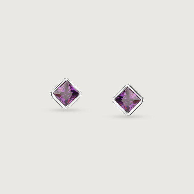 Vivid Geometric Amethyst Silver Stud Earrings,,hi-res image number null