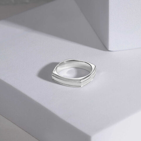 Geometric Edge Silver Ring