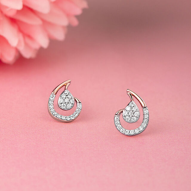 Elegant Swirl Gold & Diamond Stud Earrings,,hi-res image number null