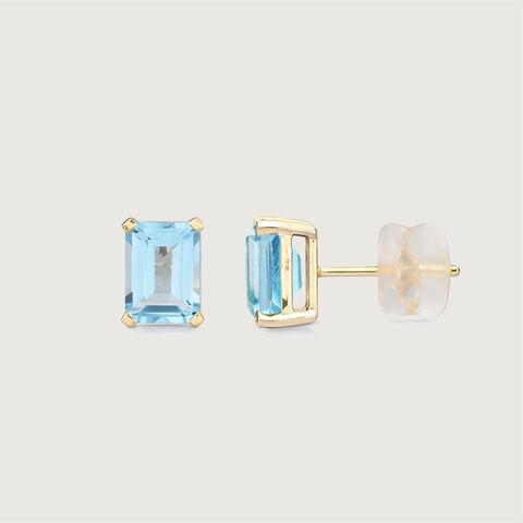 Chic Structured Blue Topaz Gold Stud Earrings