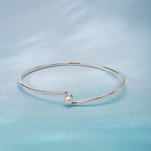 Minimal Glow Pearl Silver Bangle,,hi-res image number null