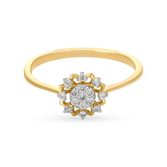 14KT Yellow Gold Diamond Finger Ring With Floral Design,,hi-res view 2