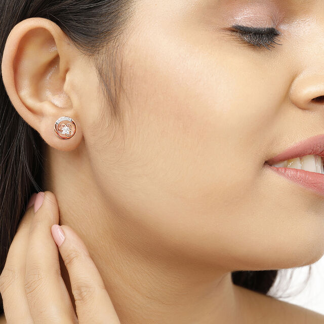 14kt Rose Gold Floral Diamond Stud Earrings,,hi-res image number null