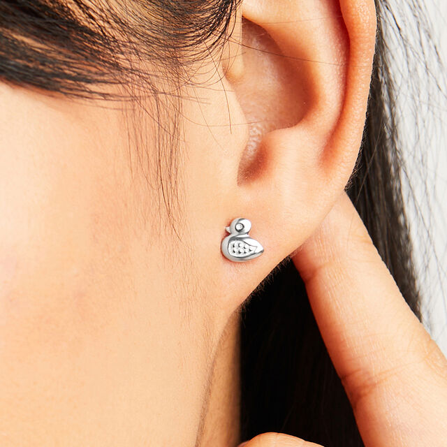 Quirky Duck Silver Stud Earrings,,hi-res image number null