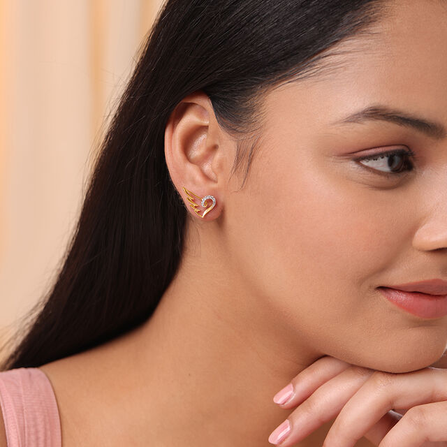 Winged Heart 14KT Gold & Diamond Stud Earrings,,hi-res image number null