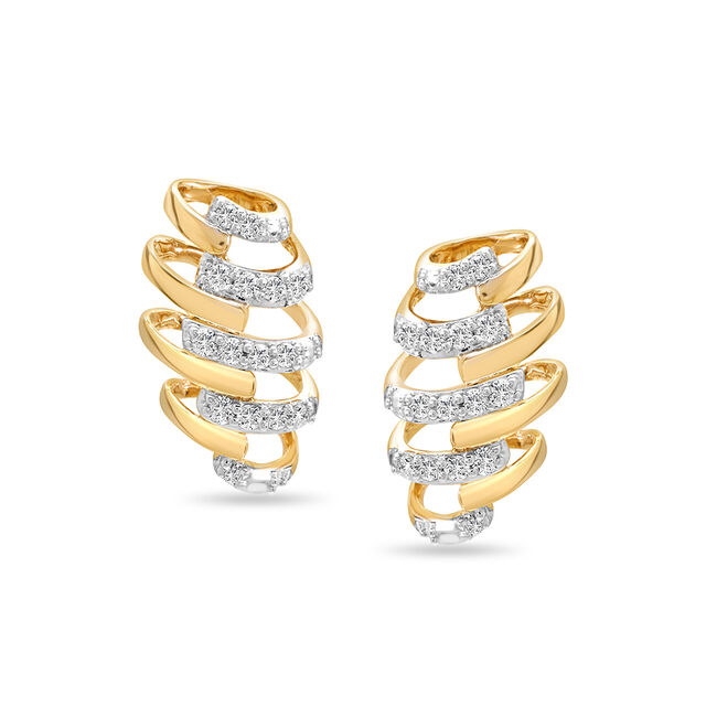 14KT Yellow Gold spiral sparkle Diamond Stud Earring,,hi-res view 2