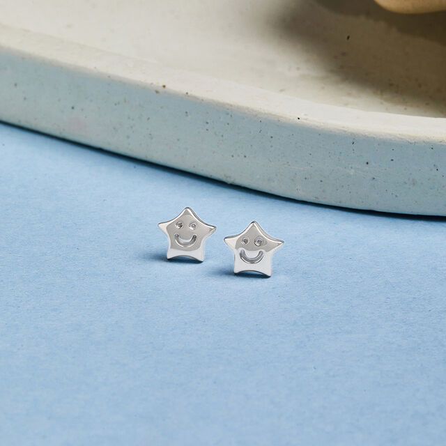 Happy Star Silver Stud Earrings,,hi-res image number null