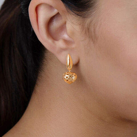 Lattice Heart Gold Drop Earrings