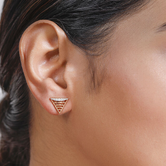 14 KT Yellow Gold Simple Triangle Diamond Stud Earrings,,hi-res view 3