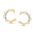 14 KT Yellow Gold Moon Flower Diamond Hoop Earrings,,hi-res view 1