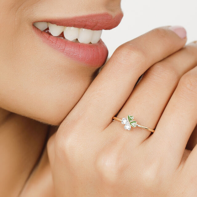 14KT Yellow Gold Clover Marvel Diamond Finger Ring,,hi-res image number null