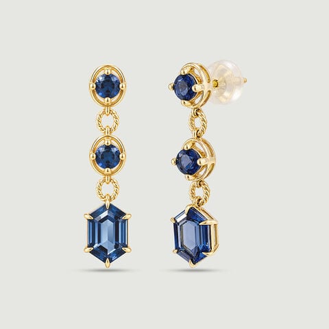 Shiny Blue Topaz Gold Drop Earrings