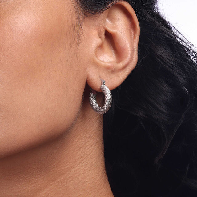 Braided Shine Silver Hoop Earrings,,hi-res image number null