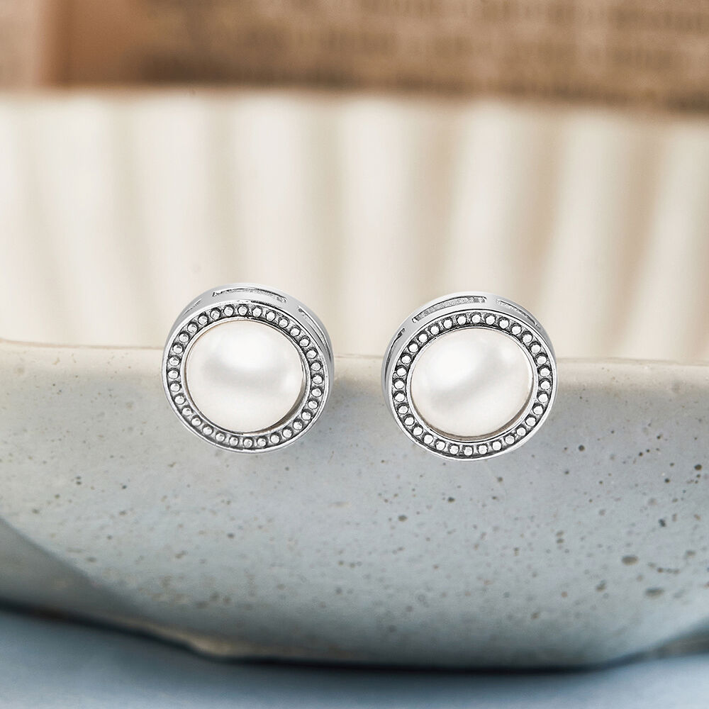 Silver pearl stud earrings hotsell