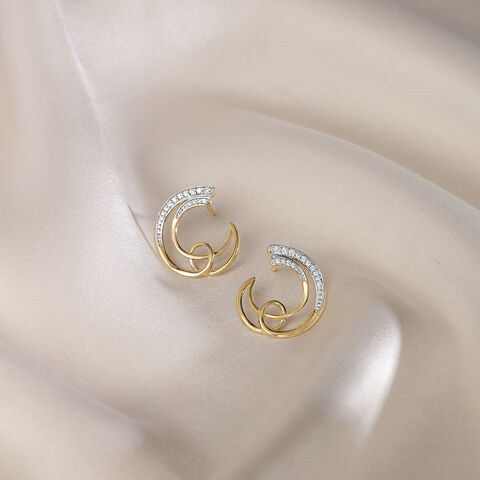 Dreamy Swirls 14 Kt Gold & Diamond Hoop Earrings