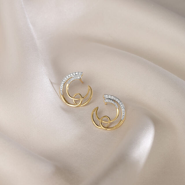 Dreamy Swirls 14 Kt Gold & Diamond Hoop Earrings,,hi-res image number null