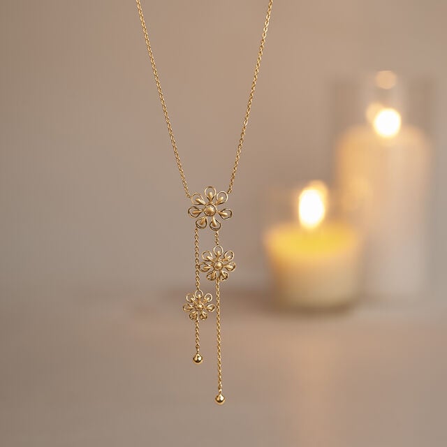Radiant Floral Gold Lariat Necklace,,hi-res image number null