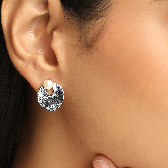 Elegant Pearl Silver Stud Earrings,,hi-res image number null