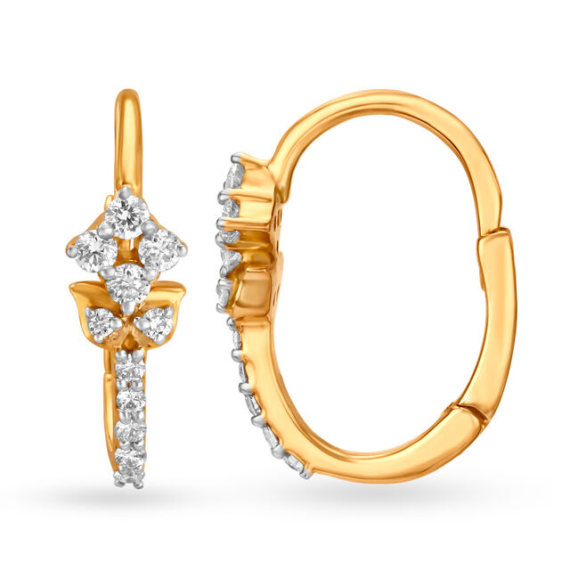 Delightful 18 Karat Yellow Gold And Diamond Floral Hoops,,hi-res view 3