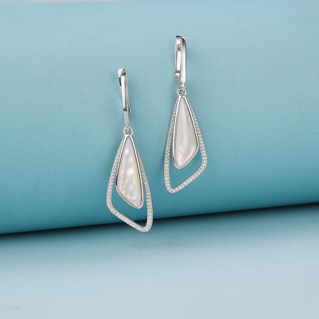 Mother of Pearl Abstract Silver Hoop Earrings,,hi-res image number null