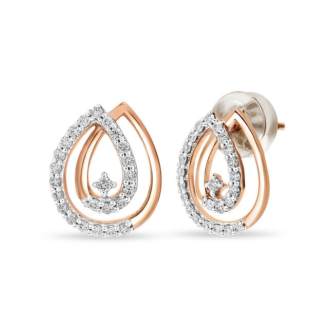 14 KT Rose Gold Simple Diamond Stud Earrings,,hi-res view 2