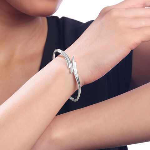 Sleek Swirl Silver Bangle