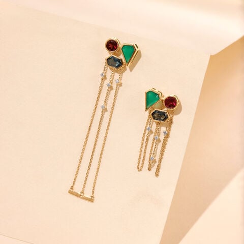 Harmonious Cascading Onyx Topaz and Garnet Drop Earrings