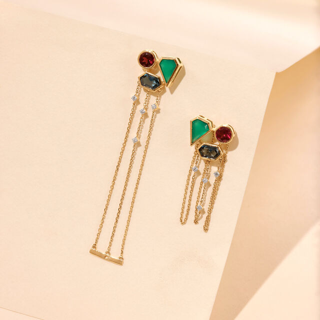 Harmonious Cascading Onyx Topaz and Garnet Drop Earrings,,hi-res image number null