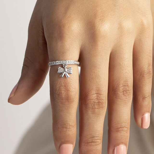 Bling Bow Silver Finger Ring,,hi-res image number null