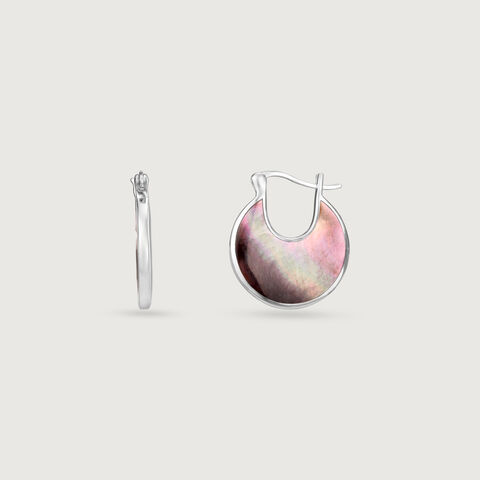 Earthy Dramatic Mother of Pearl Silver Hoop Earrings
