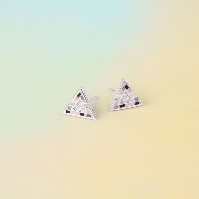 Artful Mosaic Silver Stud Earrings,,hi-res image number null