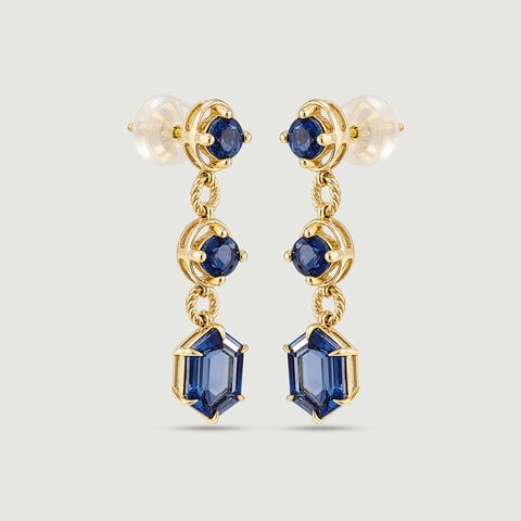 Shiny Blue Topaz Gold Drop Earrings