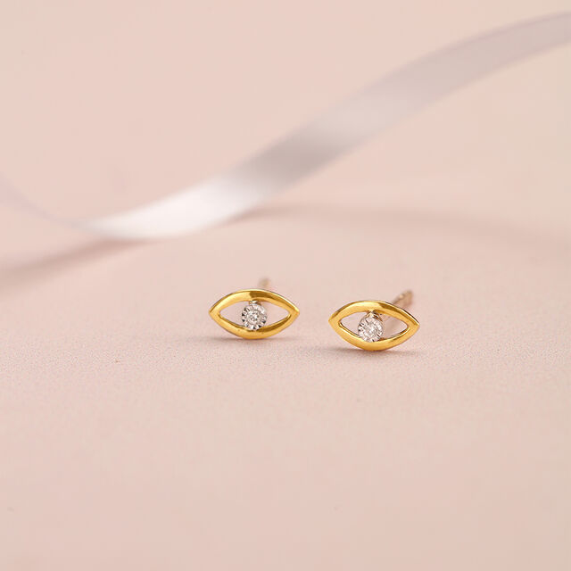 Shimmering Eye 14 Kt Gold and Diamond Stud Earrings,,hi-res image number null