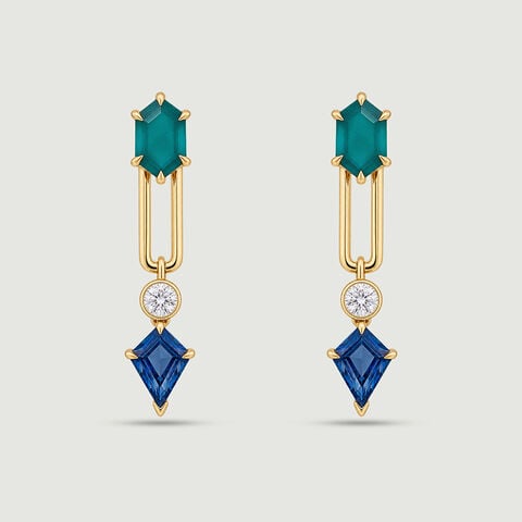 Fresh Geometric Onyx and Topaz Drop Earrings