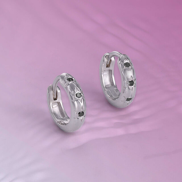 Bold Noir Silver Hoop Earrings,,hi-res image number null