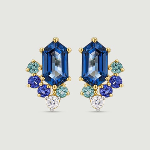 Blue Rhythm Gold Stud Earrings